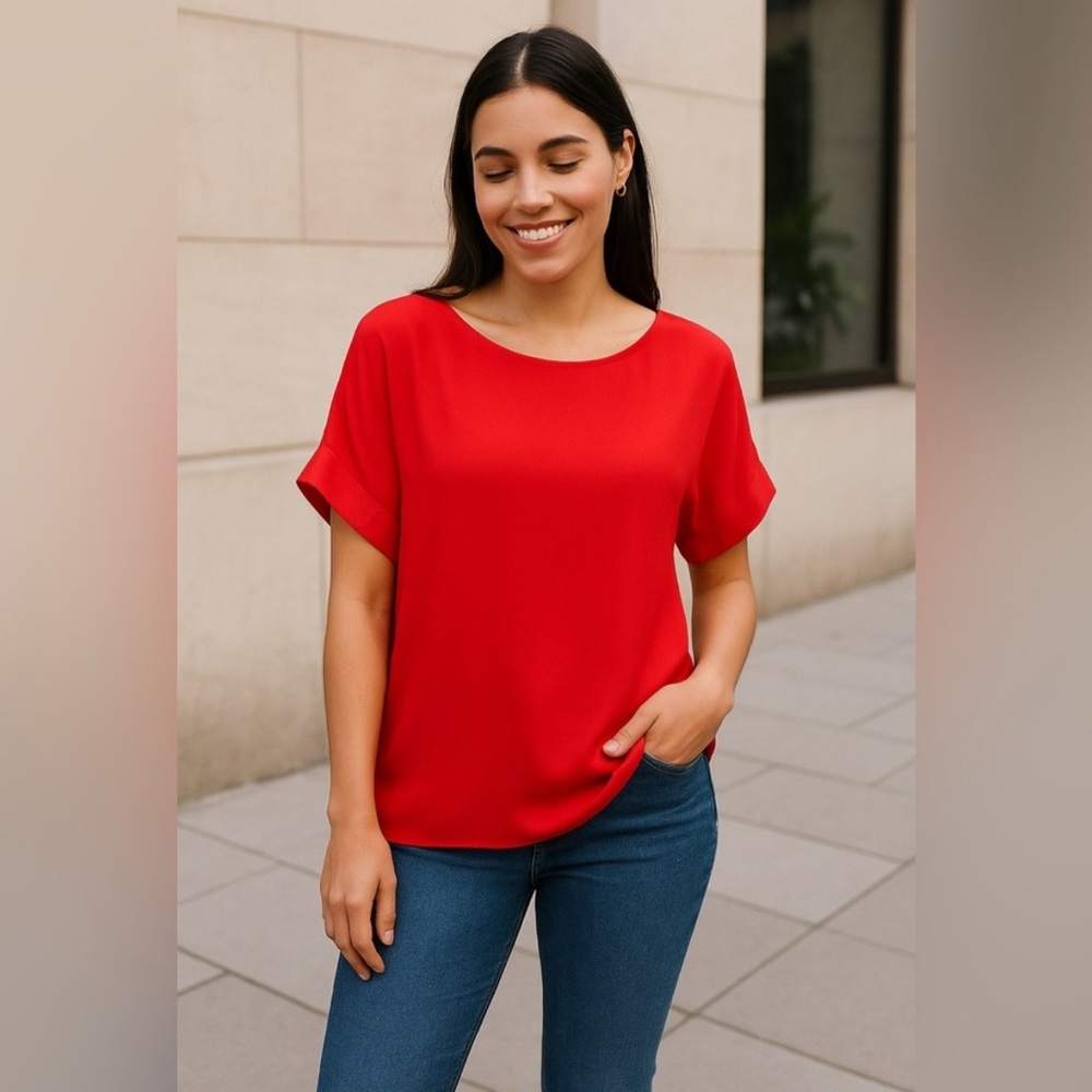 Banana Republic Vibrant Red Short Sleeve Blouse
